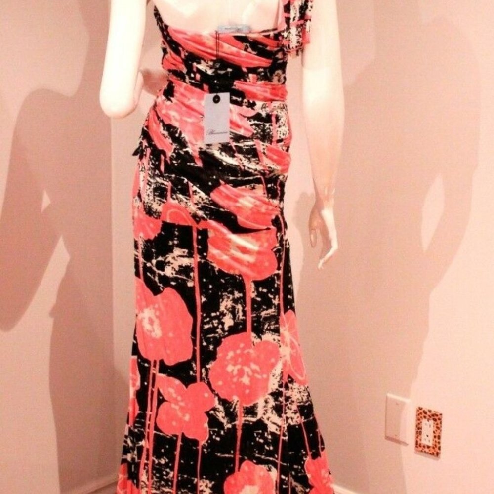BLUMARINE Shoulder RUNWAY Long GOWN Slit DRESS Pink FLORAL Italy ( XS ) - Picture 5 of 13